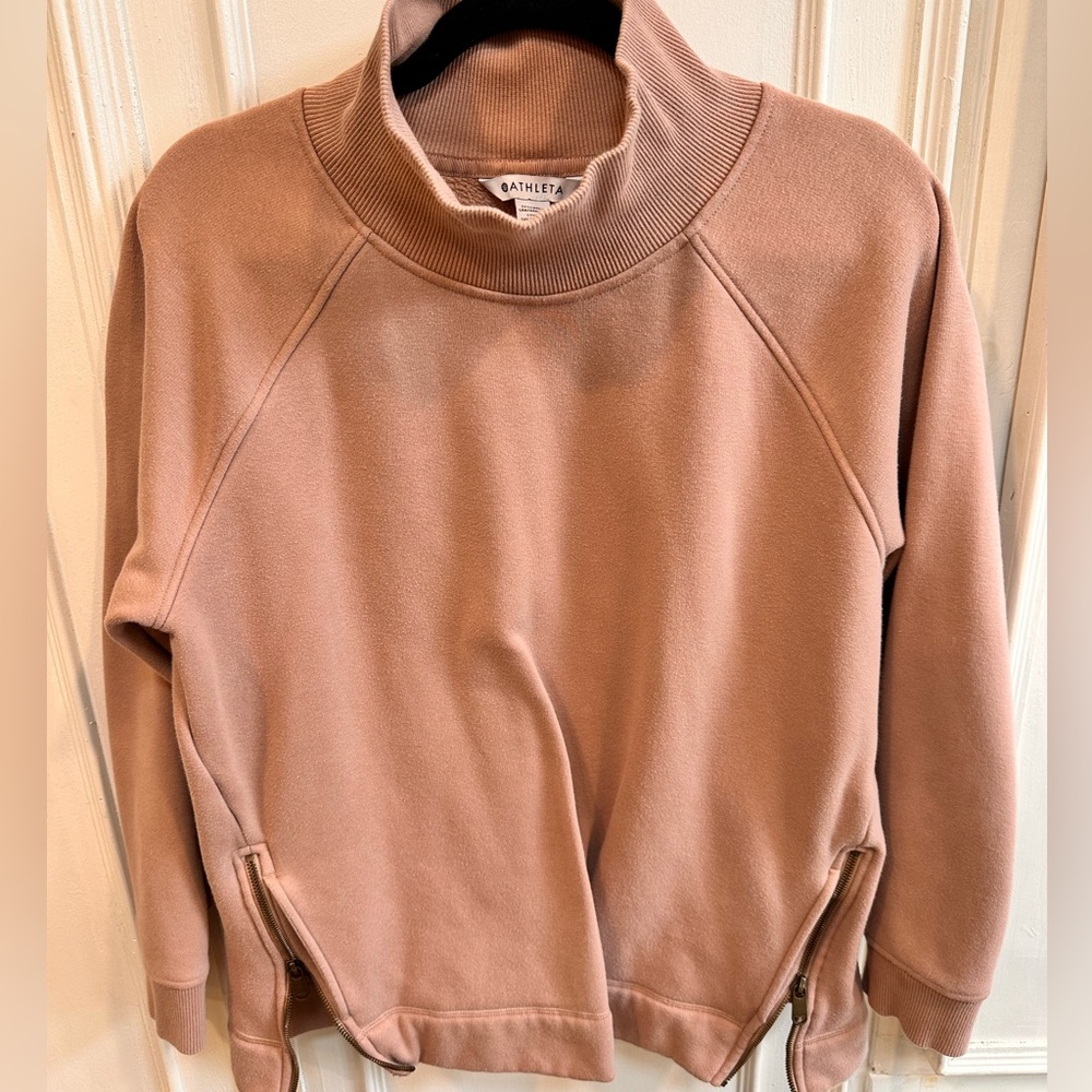Athleta Tan Sweater, turtle neck, pockets built in
